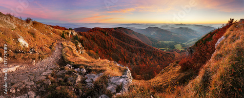 Fototapeta Naklejka Na Ścianę i Meble -  Mountain panorama with path from peak Klak at autumn, Slovakia
