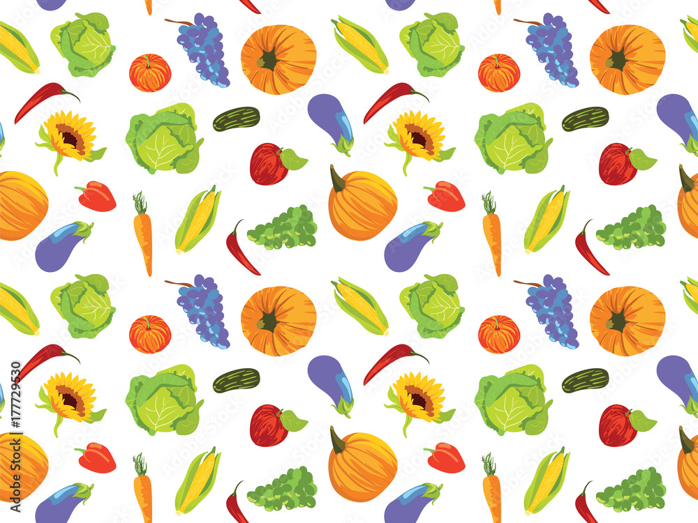 Seamless pattern with fruits and vegetables