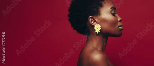 Side view of beautiful african young woman
