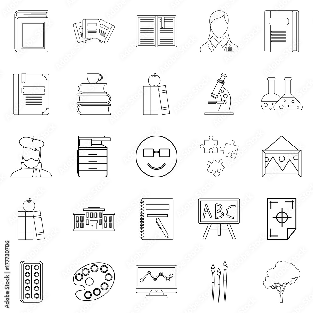 Research icons set, outline style