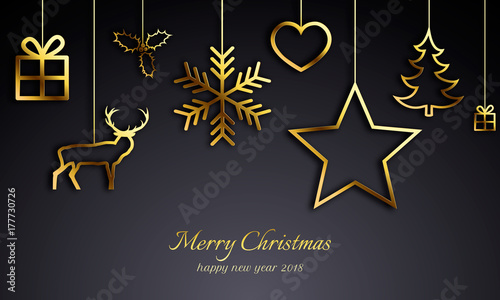 Christmas Card 2018 with gold elements on black background