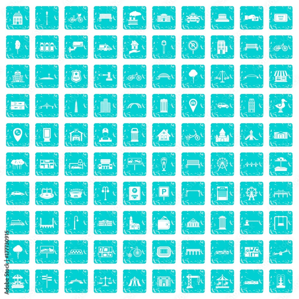 100 city icons set grunge blue 100 city icons set grunge blue