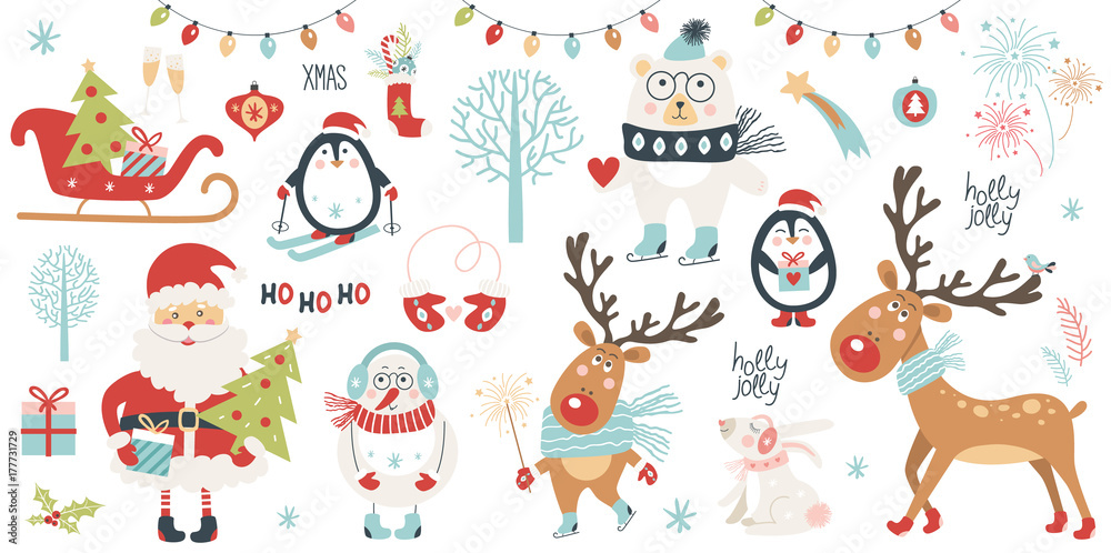 Christmas and New Year set. Vector illustration Christmas and New Year set. Vector illustration