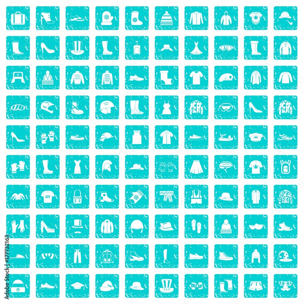 100 clothing and accessories icons set grunge blue 100 clothing and accessories icons set grunge blue