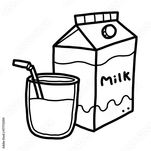 milk / cartoon vector and illustration, black and white, hand drawn, sketch style, isolated on white background.