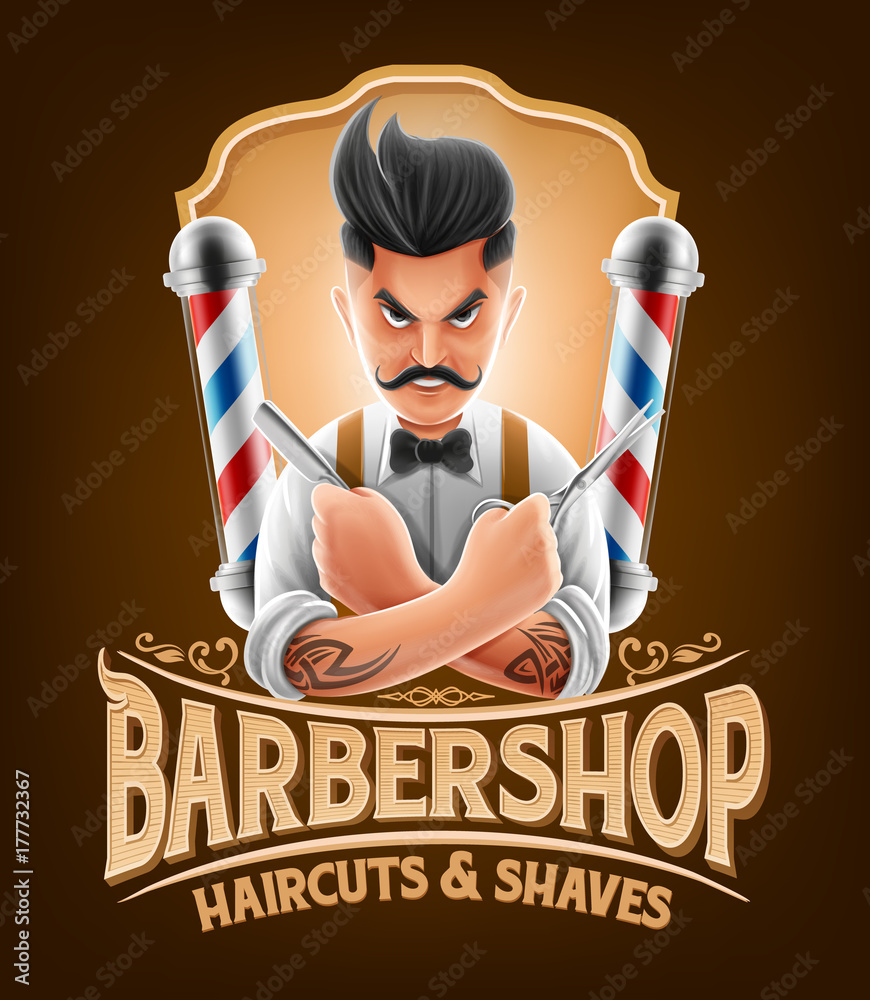 Photo & Art Print barber shop illustration with hipster