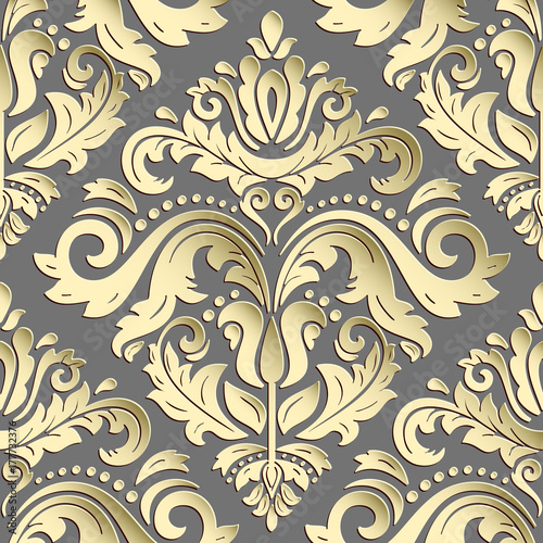 Seamless oriental golden ornament. Fine traditional oriental pattern with 3D elements, shadows and highlights