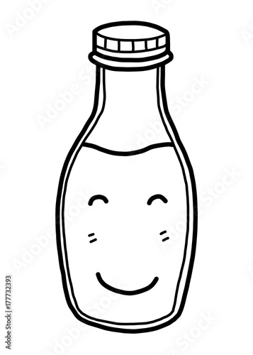 milk bottle cartoon / vector and illustration, black and white, hand drawn, sketch style, isolated on white background.