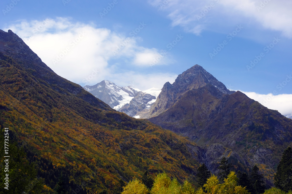 Landscapes of golden autumn in the Caucasus Mountains