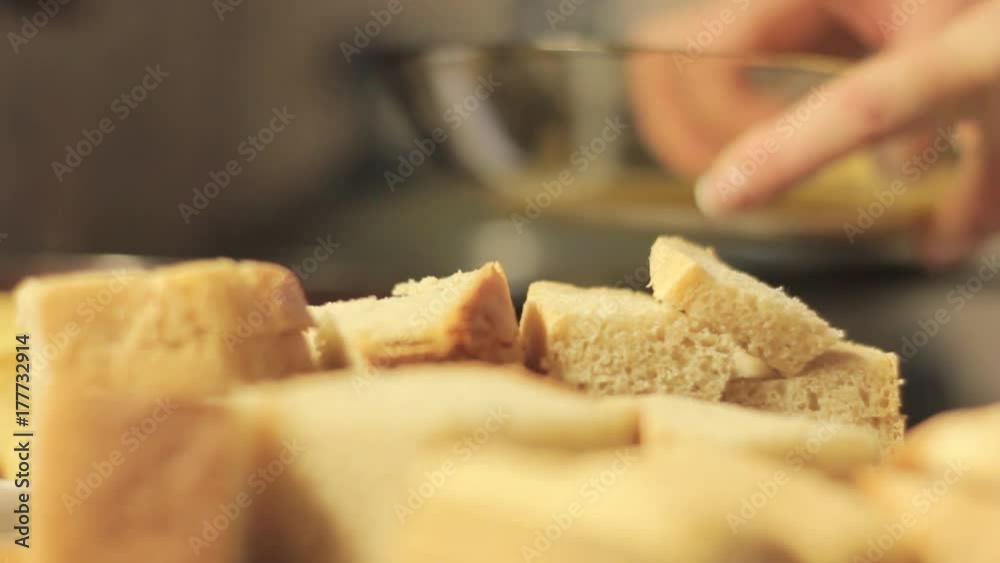 french toast cooking in frying pan, bread in the egg french toast cooking in frying pan, bread in the egg