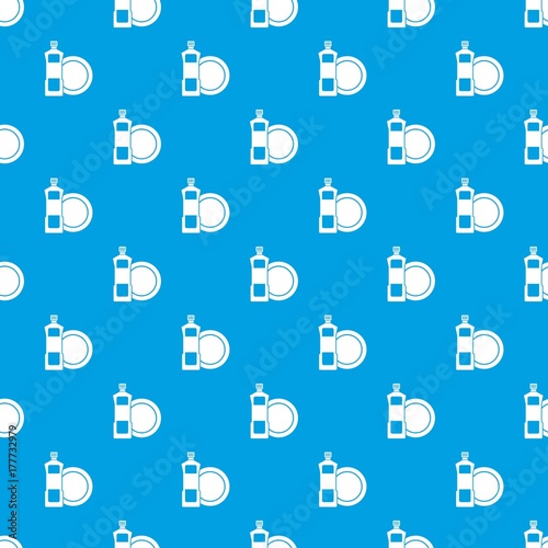 Dishwashing liquid detergent and dish pattern seamless blue