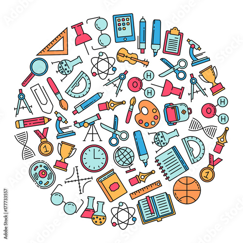 round design element with education icons
