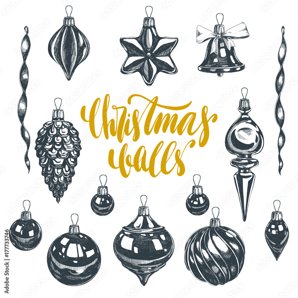 Naklejka premium Beautiful vector hand drawn christmas Illustrations set.