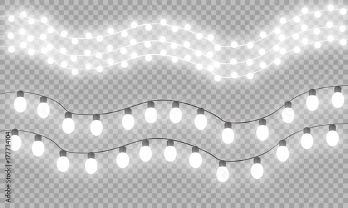 Glowing Christmas lights isolated realistic design elements. Garlands, Christmas decorations lights effects