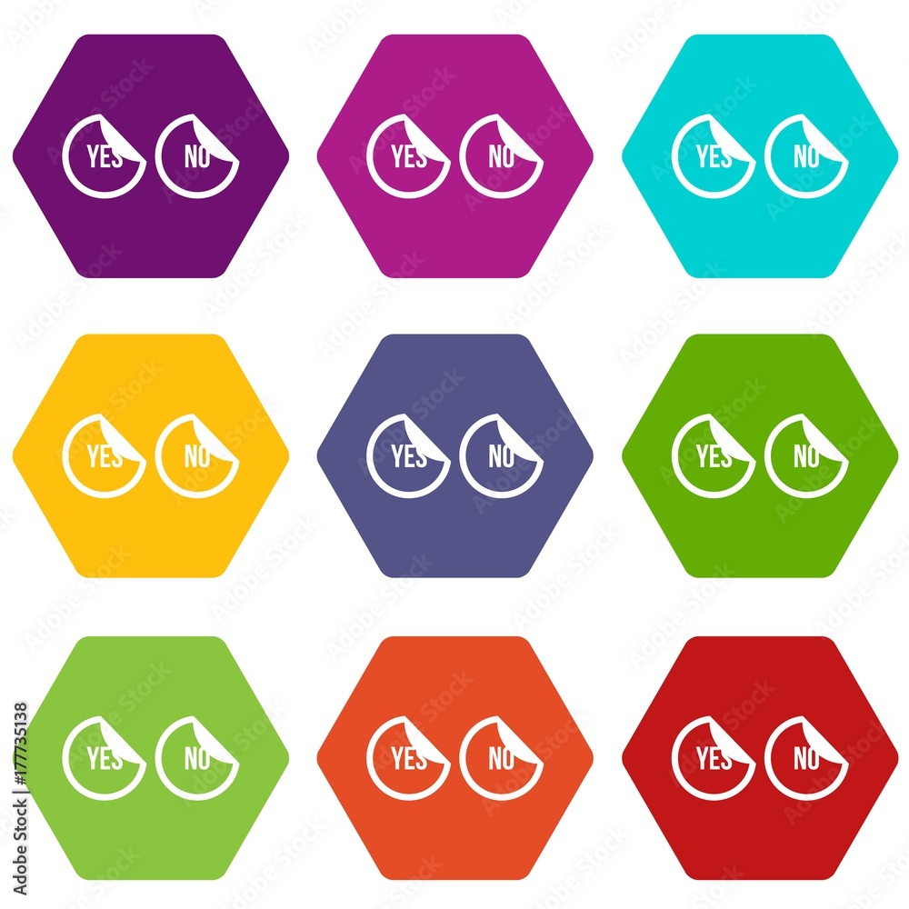 Yes and no buttons icon set color hexahedron