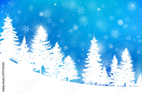 Winter landscape with pine trees and snow