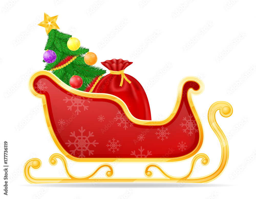 christmas santa claus sleigh stock vector illustration - obrazy, fototapety, plakaty 