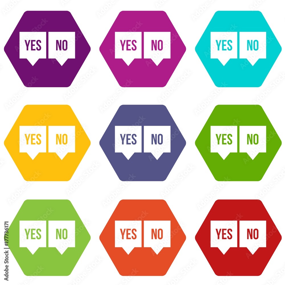 Signs of yes and no icon set color hexahedron Signs of yes and no icon set color hexahedron