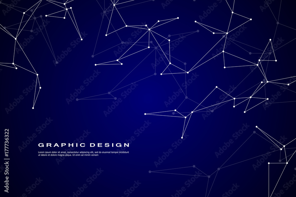 Abstract futuristic background with dots and lines, molecular particles and atoms, polygonal linear digital texture, technological and scientific concept, vector illustration Abstract futuristic background with dots and lines, molecular particles and atoms, polygonal linear digital texture, technological and scientific concept, vector illustration