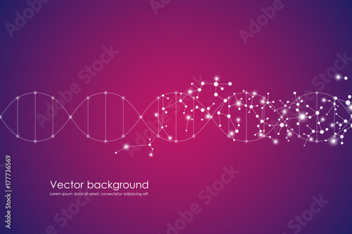 Abstract molecule background, genetic and chemical compounds, connected lines with dots, medical, technological and scientific concept, vector illustration