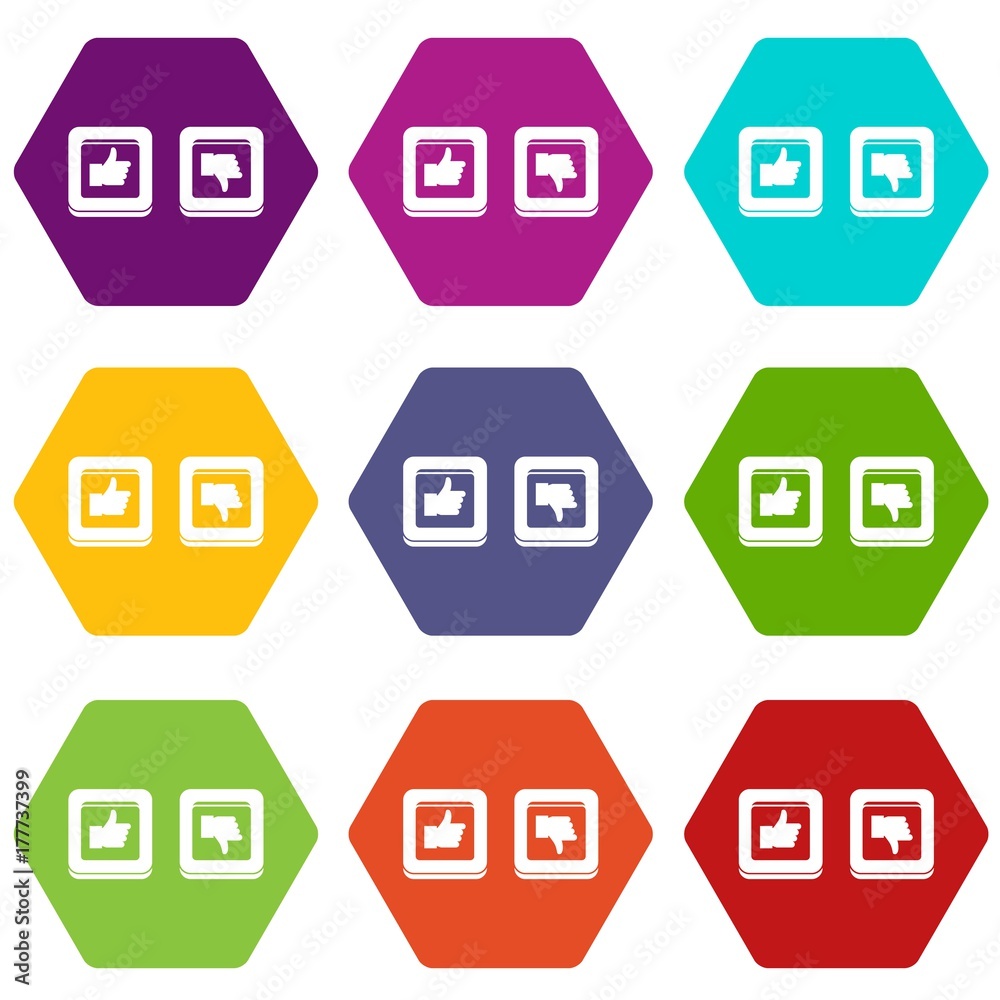 Signs hand up and down in squares icon set color hexahedron Signs hand up and down in squares icon set color hexahedron