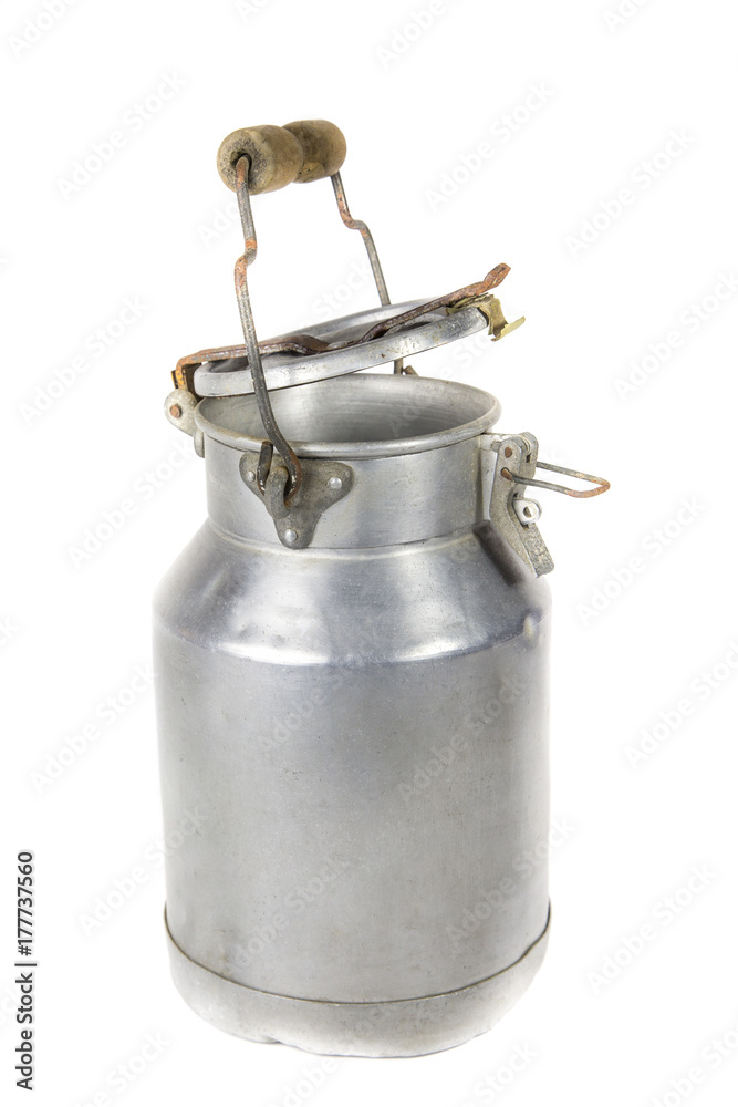 old milk container isolated in white background / portrait of a vintage milk box made of tin and wood, showing signs of wear
old milk container isolated in white background / portrait of a vintage milk box made of tin and wood, showing signs of wear