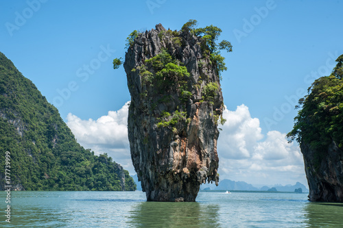 Bond Island, Thailand. Detailed panorama of the island in a vignette of vegetation