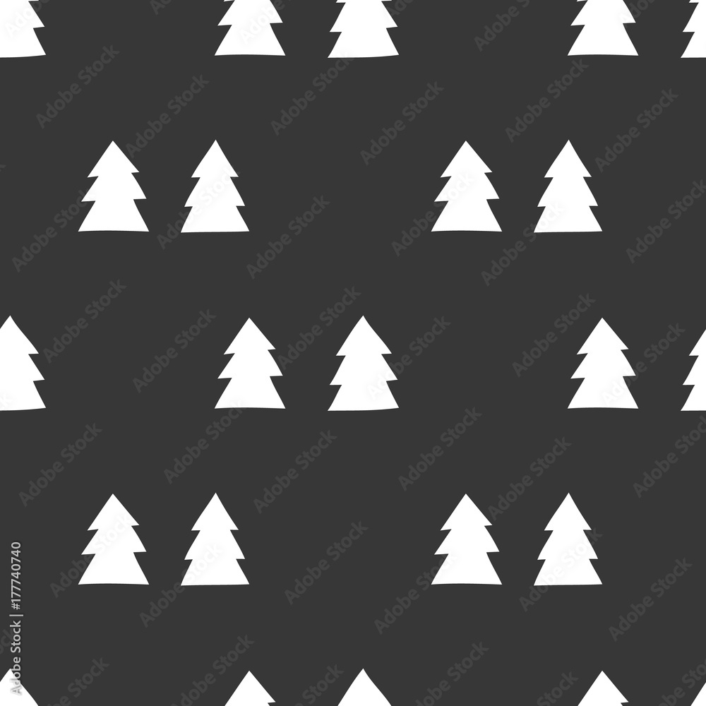 Obraz premium Black and white wrapping paper. Vector seamless geometric pattern with Christmas trees.