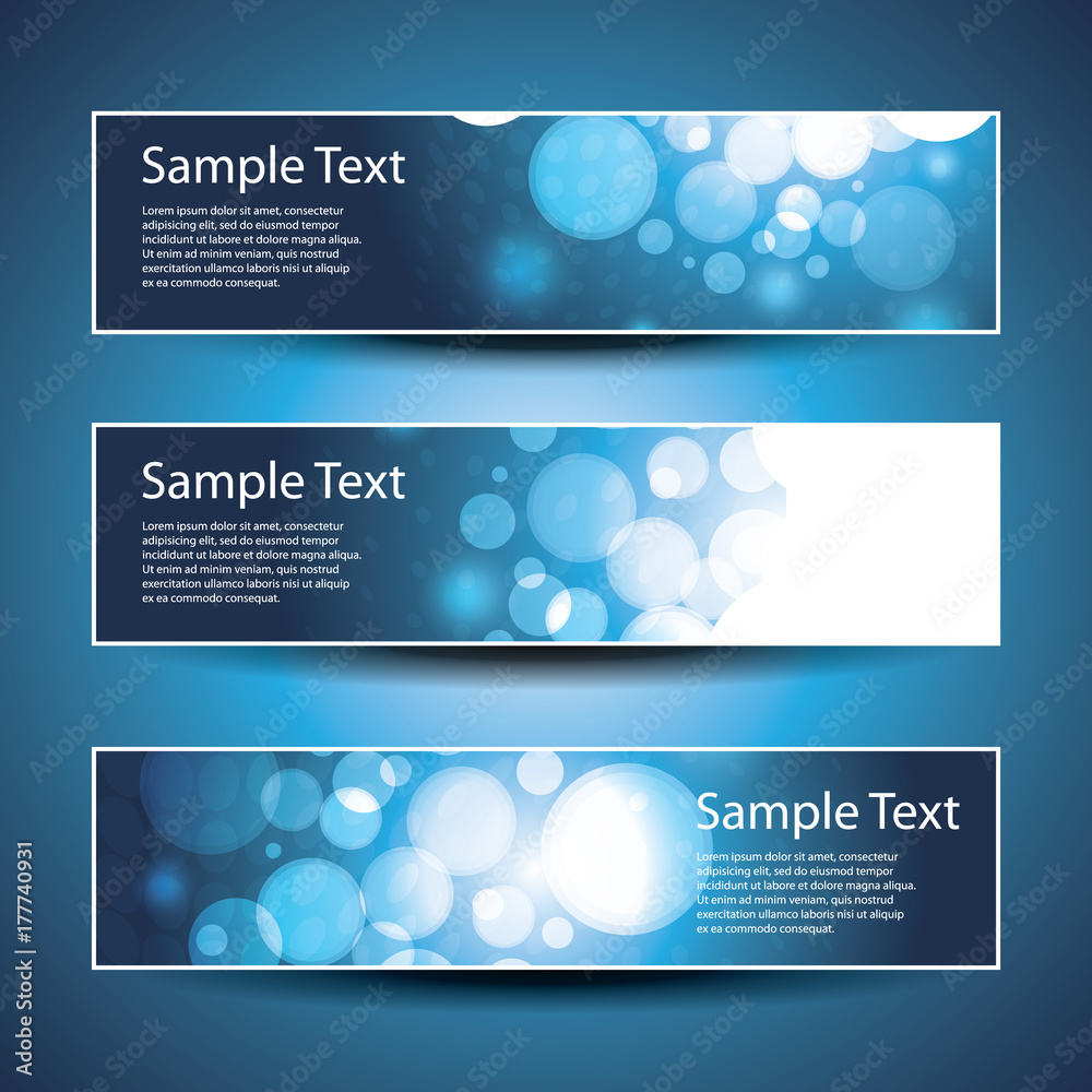 Blue Headers or Banners with Abstract Designs in Freely Scalable and Editable Vector Format 
