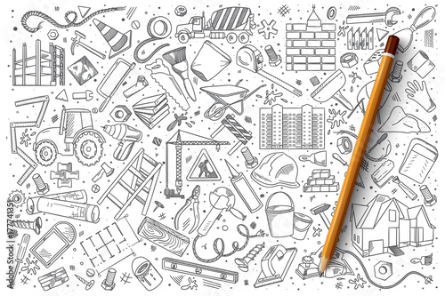 Hand drawn set of Building vector doodles
