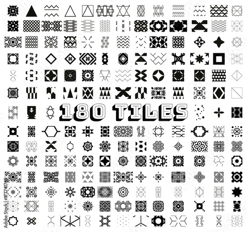 180 Tiles. Geometric and Ornamental Seamless Patterns