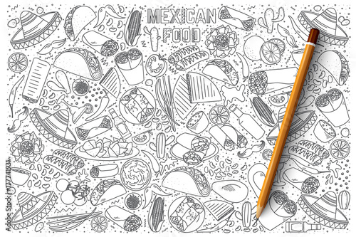 Hand drawn set of Mexican food vector doodles