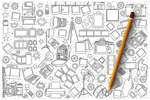 Hand drawn set of photo vector doodles