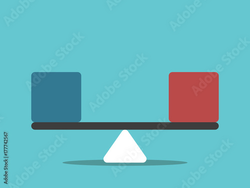 Scales, blue, red cubes