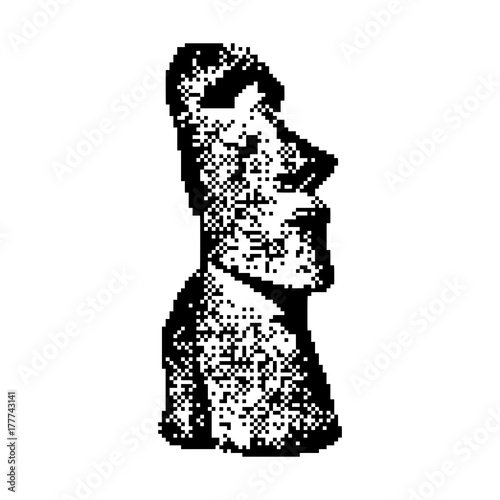 Moai statue in the Rano Raraku Volcano in Easter Island Rapa Nui National Park Chile 8 bit minimalistic pixel art vector illustration isolated on white background