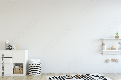 mock up wall in child room interior. Interior scandinavian style. 3d rendering, 3d illustration