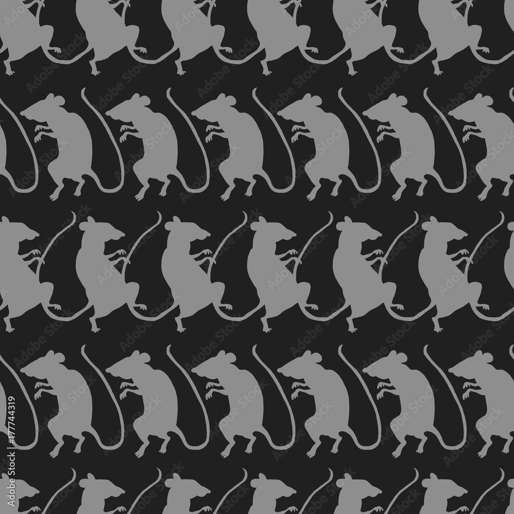 Rat silhouettes on black background. Seamless pattern. Rat silhouettes on black background. Seamless pattern.