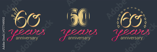 60 years anniversary vector icon, logo set