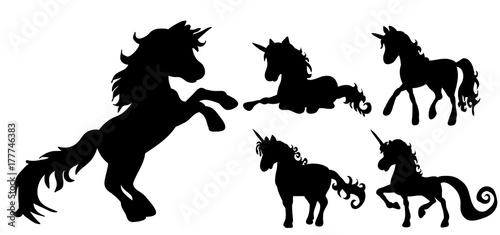 vector, unicorn silhouette set