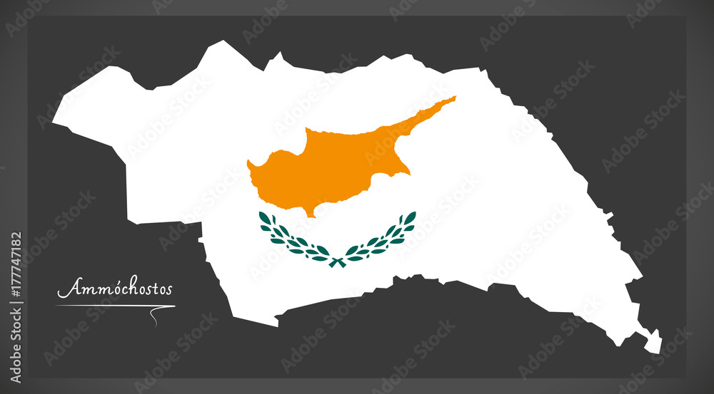 Ammochostos map of Cyprus with Cyprian national flag illustration