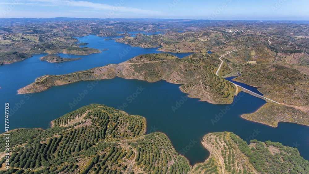 Εκτύπωση καμβά Aerial. Videography of drone, reservoir dam Odeleite. Portugal