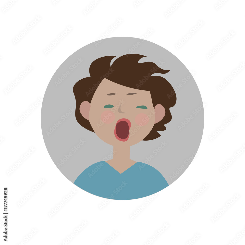 Yawning smiley. Bored emoticon. Indifferent emoji. Sleepy expression. Isolated vector illustration.