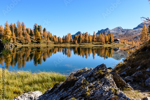 Dolomites. Autumn colors and reflections