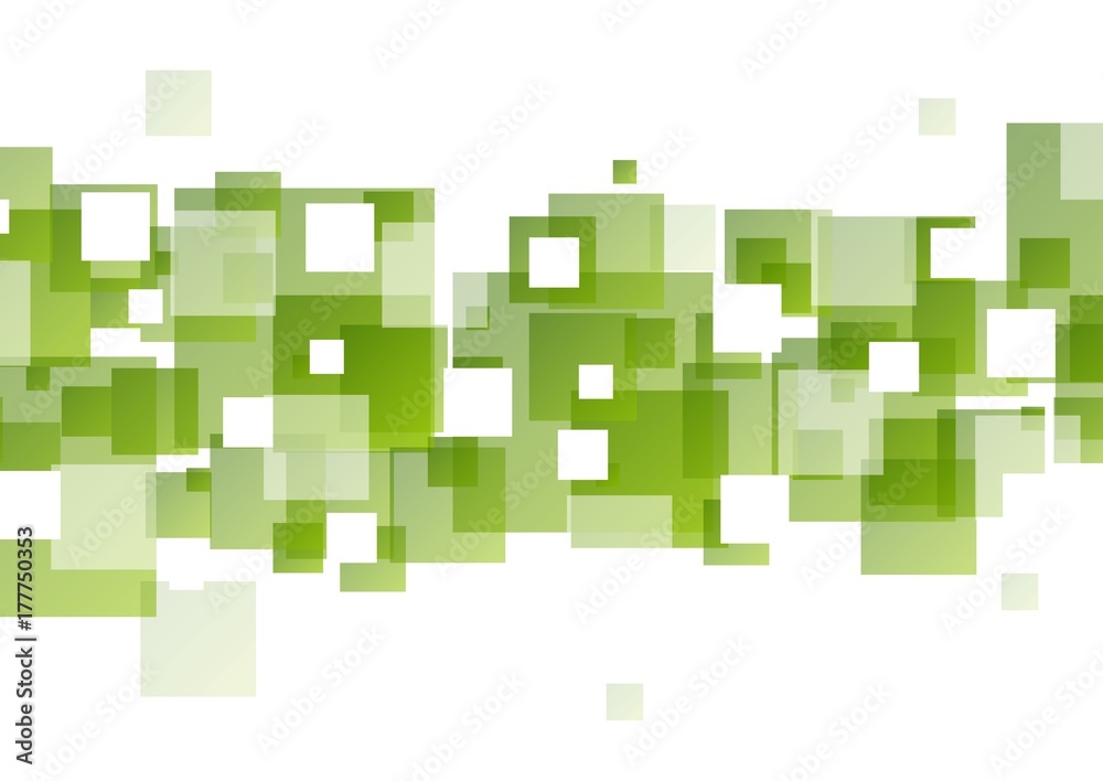 Tech geometric background with green squares