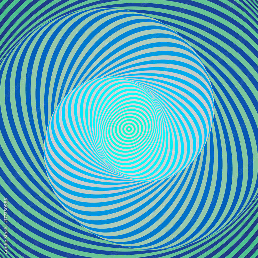 Colorful hypnotic psychedelic spiral. Modern vector illustration with optical illusion. Twisted striped round shape. Magical decorative background. Element of design.