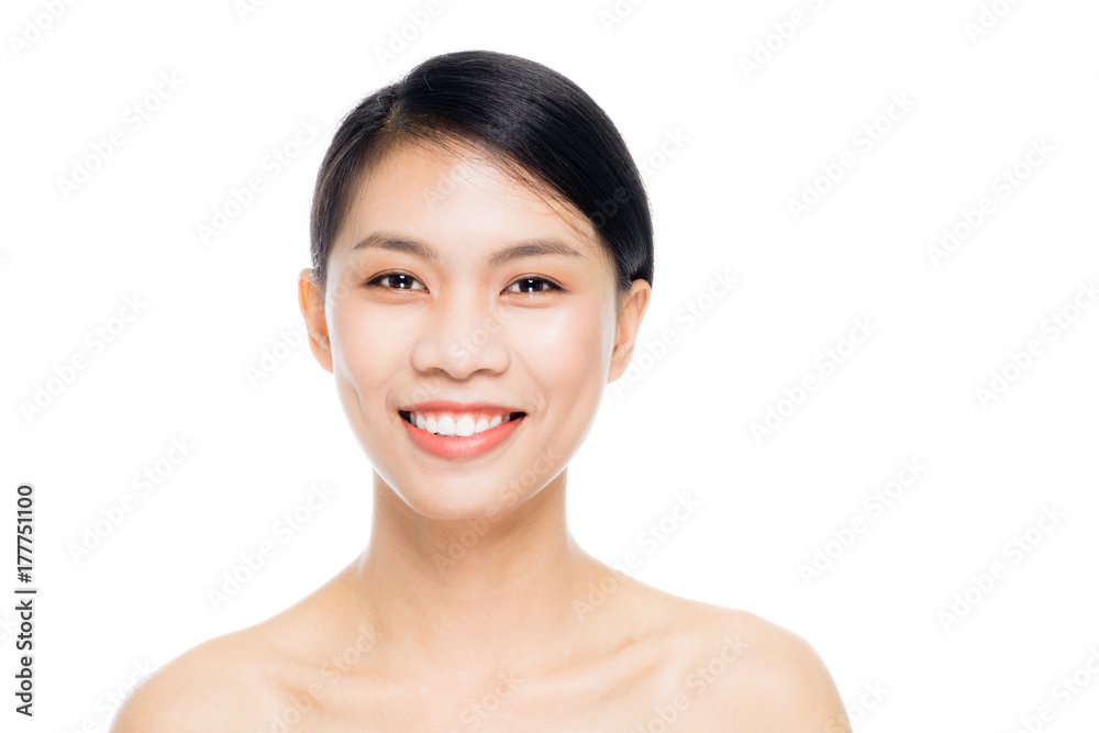 Beautiful woman face close up portrait studio on white background Beautiful woman face close up portrait studio on white background
