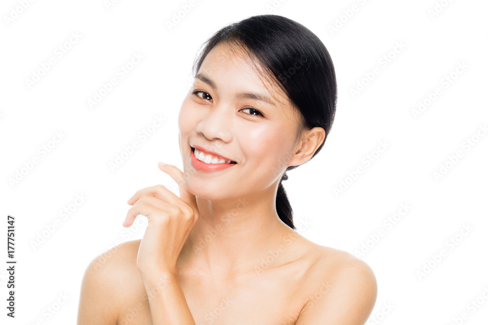 Beautiful woman face close up portrait studio on white background Beautiful woman face close up portrait studio on white background