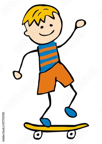 Skateboarder, happy boy, vector funny icon