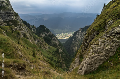A mountain view from Bucegi Mountains over the Busteni City