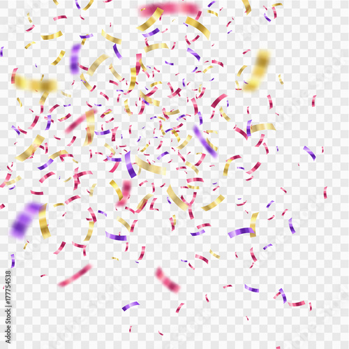 Many Falling Colorful Confetti And Ribbon Isolated. Vector